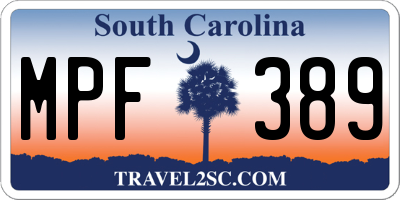 SC license plate MPF389
