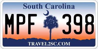 SC license plate MPF398