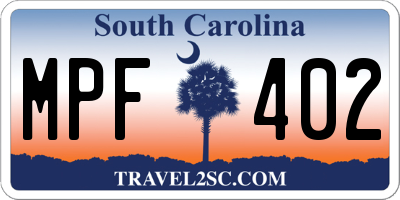 SC license plate MPF402