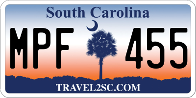 SC license plate MPF455