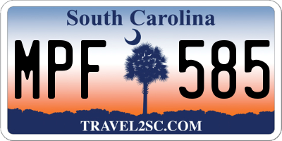SC license plate MPF585