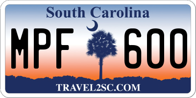 SC license plate MPF600