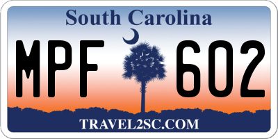 SC license plate MPF602