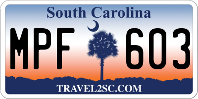 SC license plate MPF603