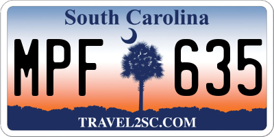 SC license plate MPF635
