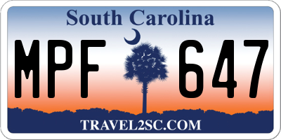 SC license plate MPF647