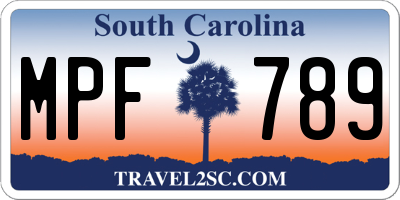 SC license plate MPF789