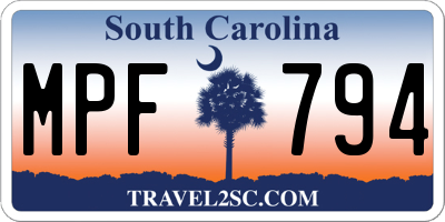 SC license plate MPF794