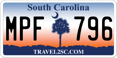 SC license plate MPF796