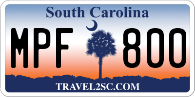 SC license plate MPF800