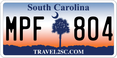 SC license plate MPF804