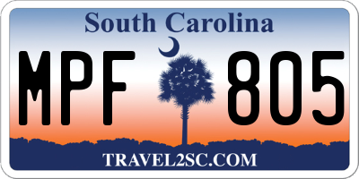 SC license plate MPF805