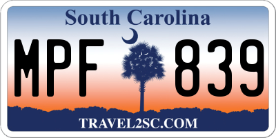 SC license plate MPF839