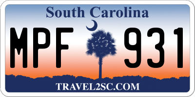 SC license plate MPF931