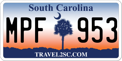 SC license plate MPF953