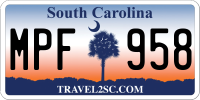 SC license plate MPF958