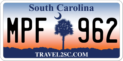 SC license plate MPF962
