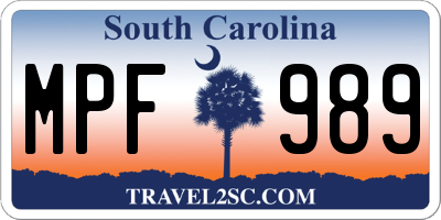 SC license plate MPF989