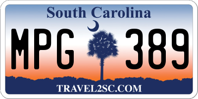 SC license plate MPG389