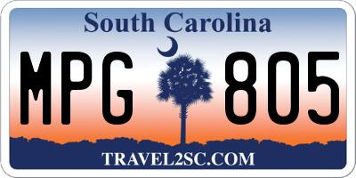 SC license plate MPG805