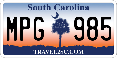 SC license plate MPG985