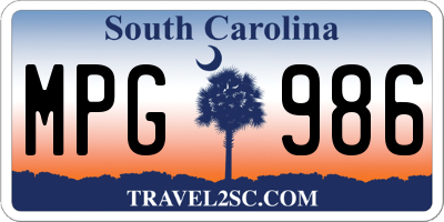 SC license plate MPG986