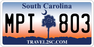 SC license plate MPI803
