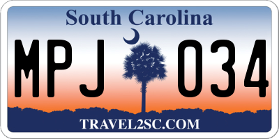 SC license plate MPJ034