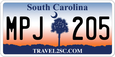 SC license plate MPJ205