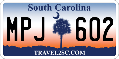 SC license plate MPJ602