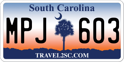 SC license plate MPJ603