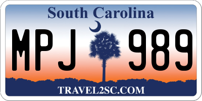SC license plate MPJ989