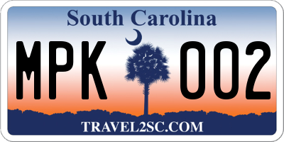 SC license plate MPK002