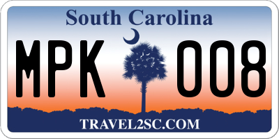 SC license plate MPK008