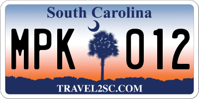 SC license plate MPK012