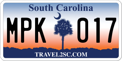 SC license plate MPK017