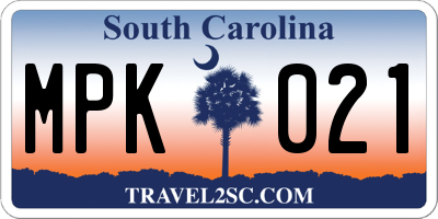 SC license plate MPK021