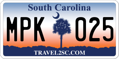 SC license plate MPK025