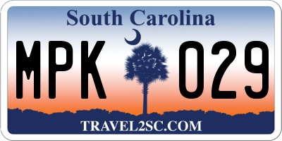 SC license plate MPK029