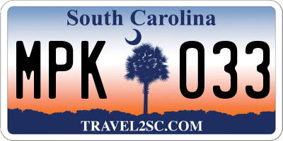 SC license plate MPK033