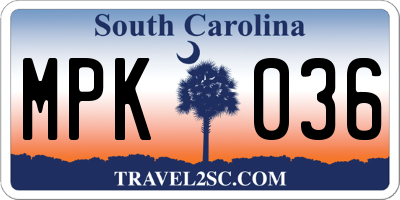 SC license plate MPK036