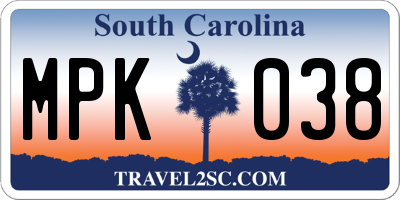 SC license plate MPK038