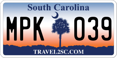 SC license plate MPK039