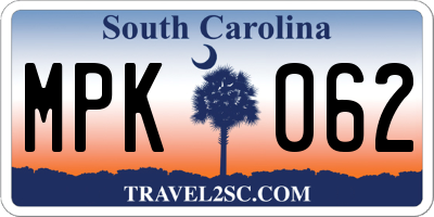SC license plate MPK062