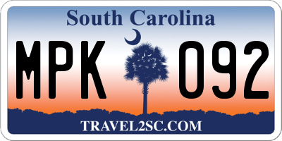 SC license plate MPK092