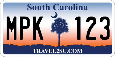 SC license plate MPK123