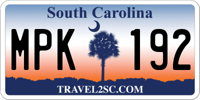 SC license plate MPK192