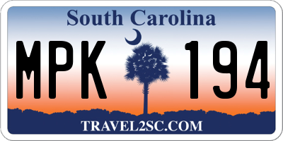 SC license plate MPK194