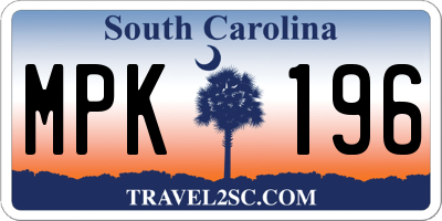 SC license plate MPK196