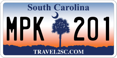 SC license plate MPK201